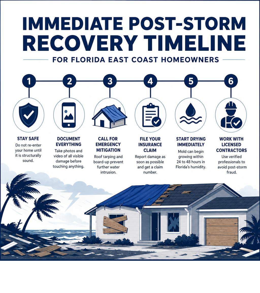 Immediate post-storm recovery timeline infographic for Florida East Coast homeowners infographic