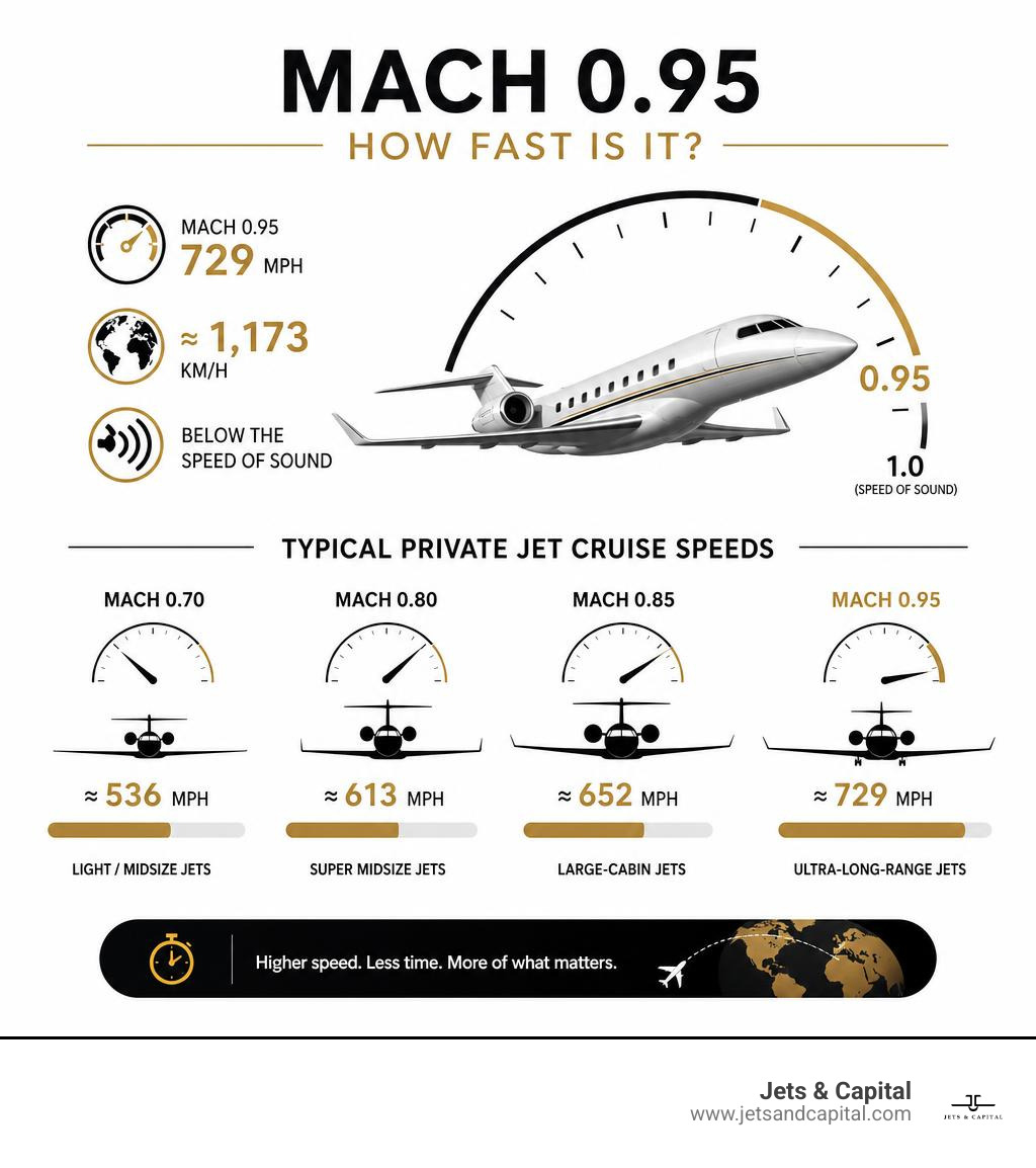 infographic comparing Mach 0.95 to mph and typical private jet cruise speeds infographic
