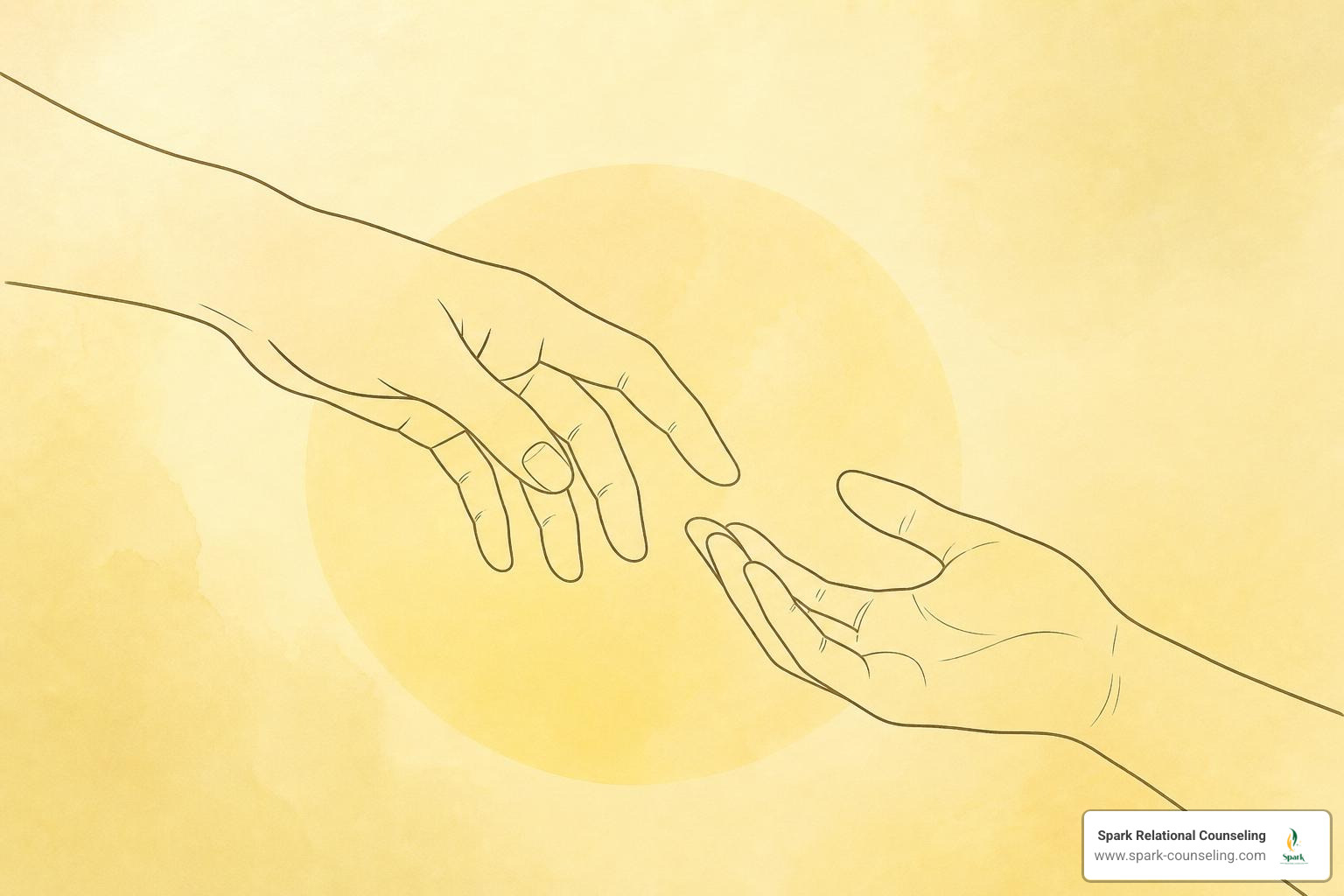 minimalist face-free sketch of two hands reaching toward each other in a muted yellow palette minimalist face-free sketch of two hands reaching toward each other in a muted yellow palette