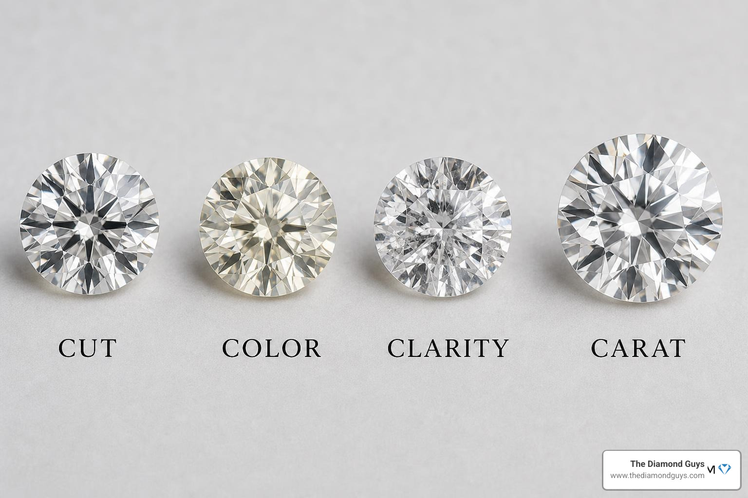 Diamond 4Cs grading scale chart illustrating Cut, Color, Clarity, and Carat Diamond 4Cs grading scale chart illustrating Cut, Color, Clarity, and Carat