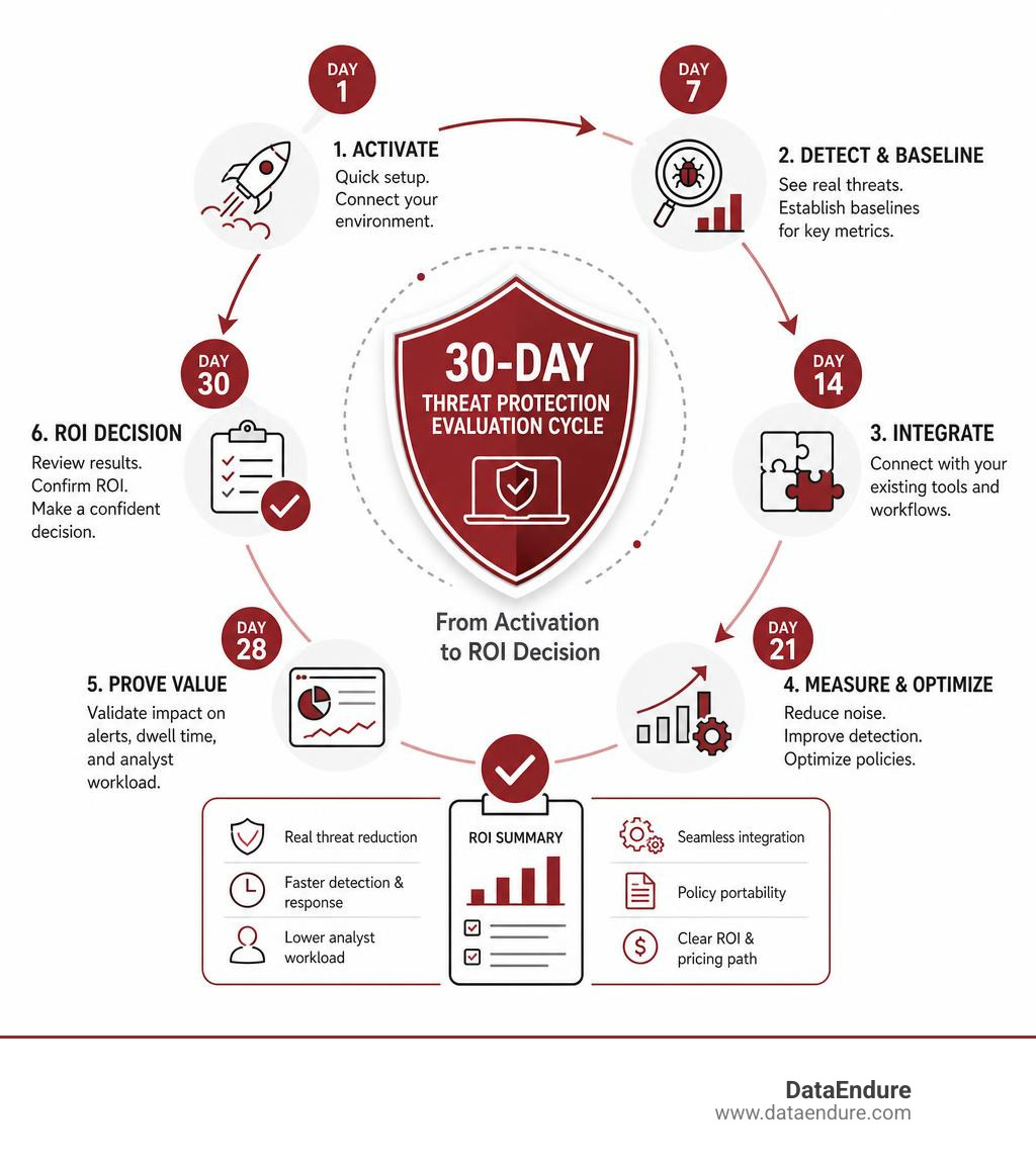 30-day threat protection evaluation cycle from activation to ROI decision infographic infographic