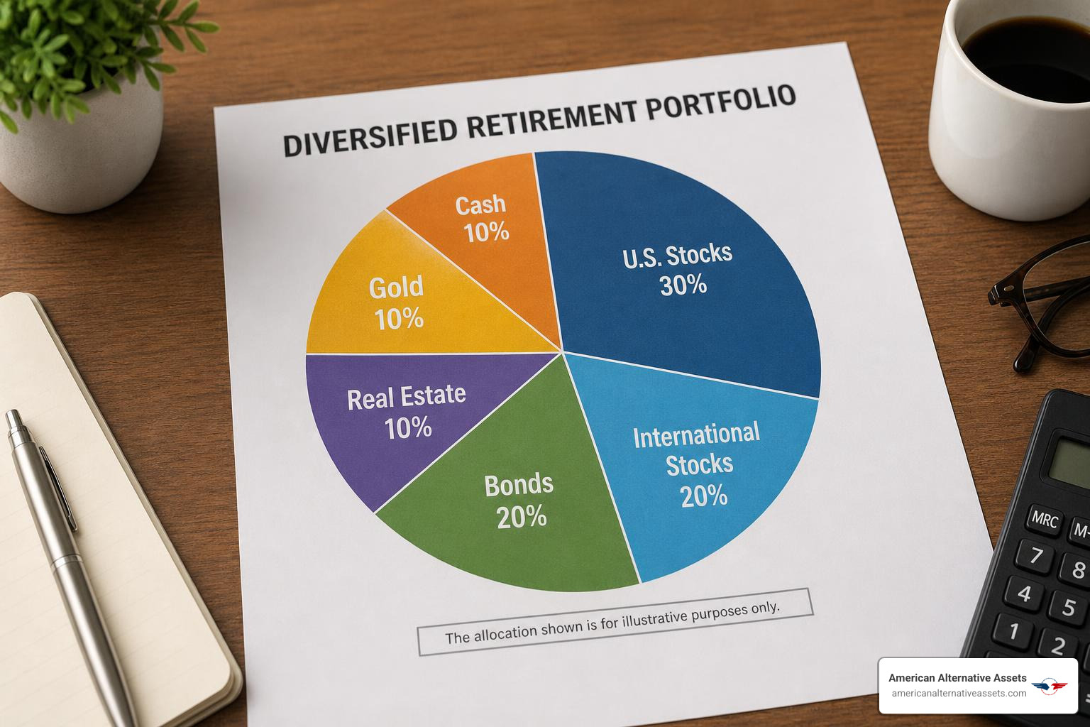 diversified retirement portfolio chart with gold allocation