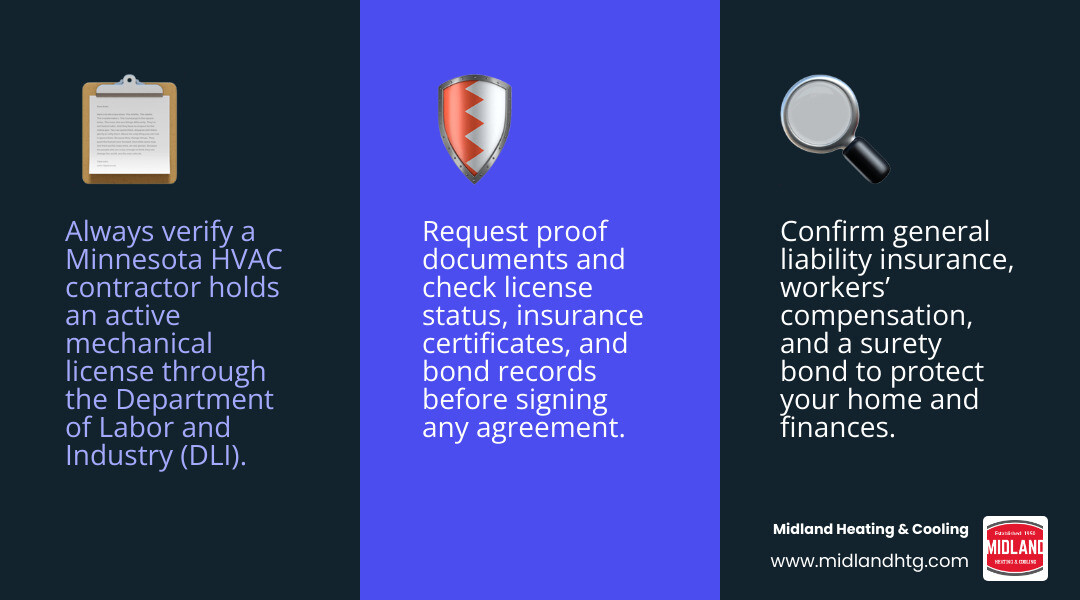 HVAC hiring checklist infographic showing 12 key questions Minnesota homeowners should ask before hiring a technician HVAC hiring checklist infographic showing 12 key questions Minnesota homeowners should ask before hiring a technician