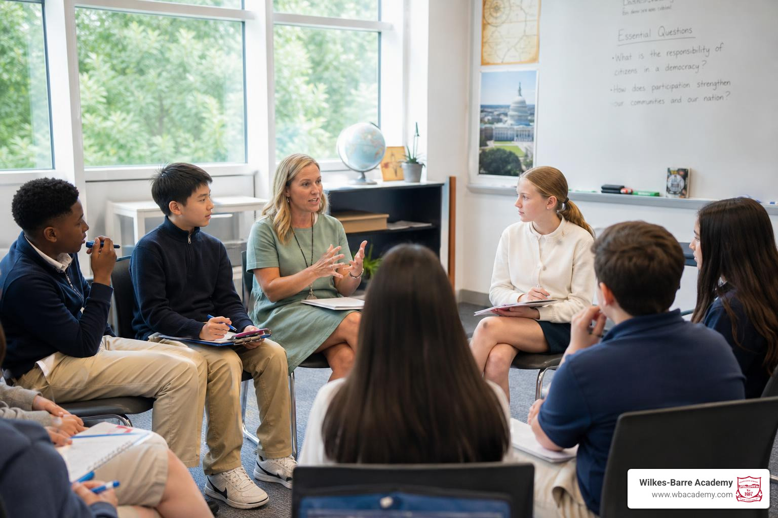 Small classroom discussion at Wilkes-Barre Academy