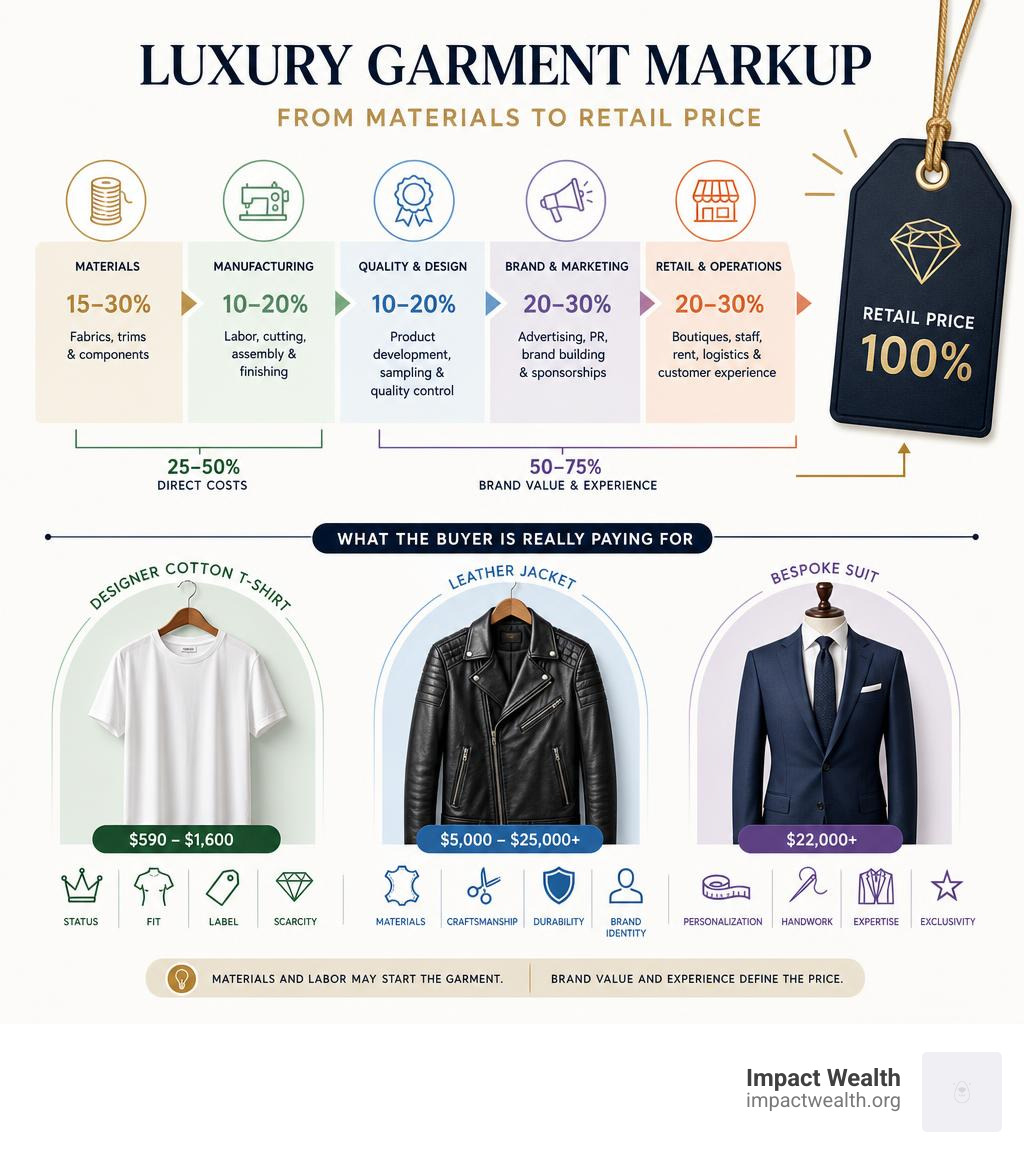 Luxury garment markup from materials to retail price infographic infographic