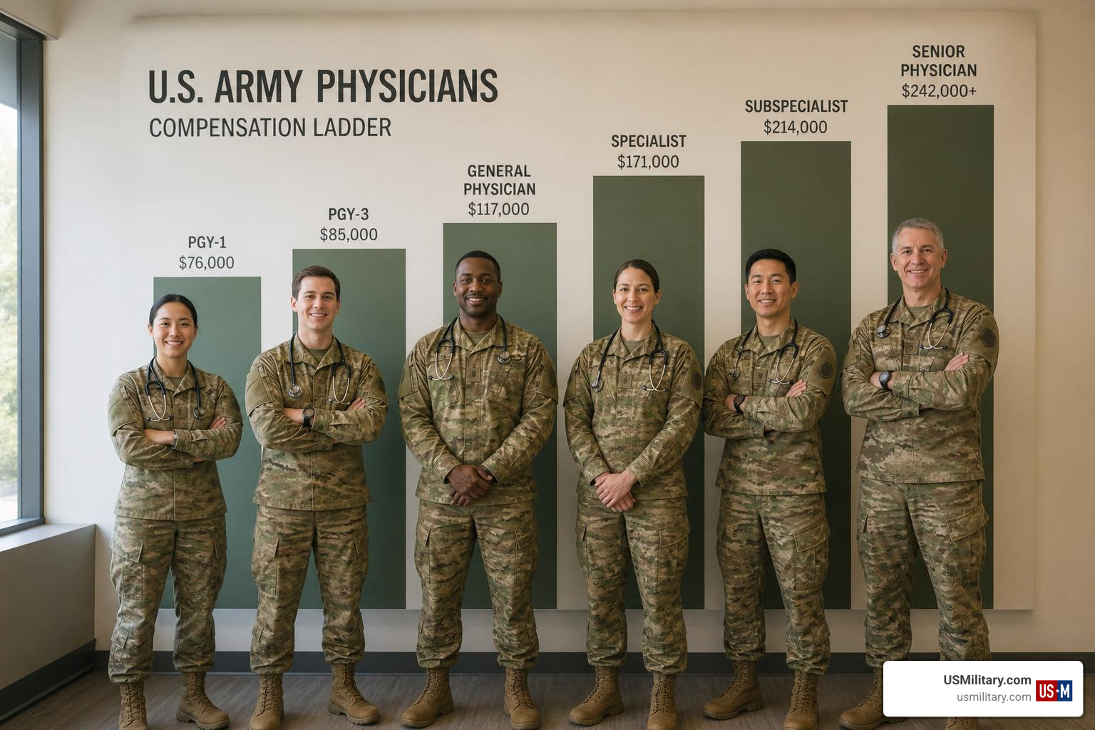 Army physician specialties compensation ladder