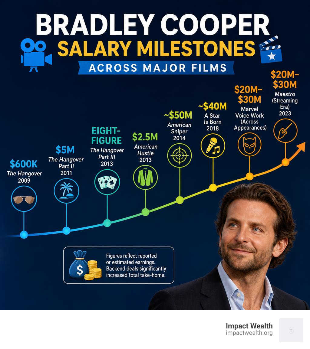 Bradley Cooper salary milestones across major films infographic