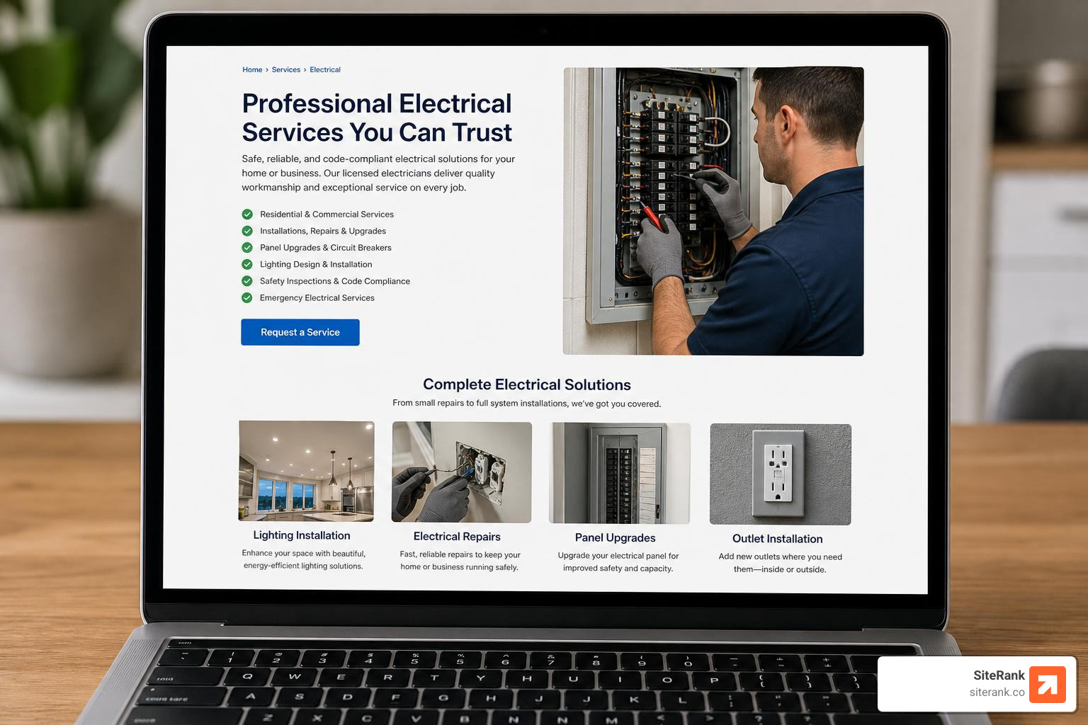 Optimized on-page SEO layout for an electrician service page Optimized on-page SEO layout for an electrician service page