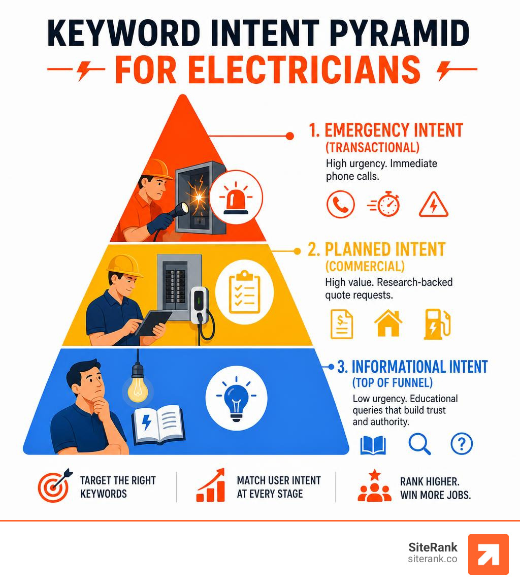 Keyword Intent Pyramid for Electricians infographic Keyword Intent Pyramid for Electricians infographic