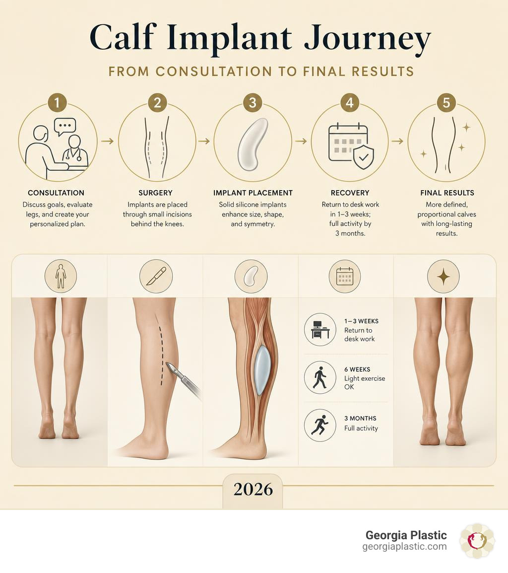 Calf implant journey infographic from consultation to final results in 2026 infographic Calf implant journey infographic from consultation to final results in 2026 infographic