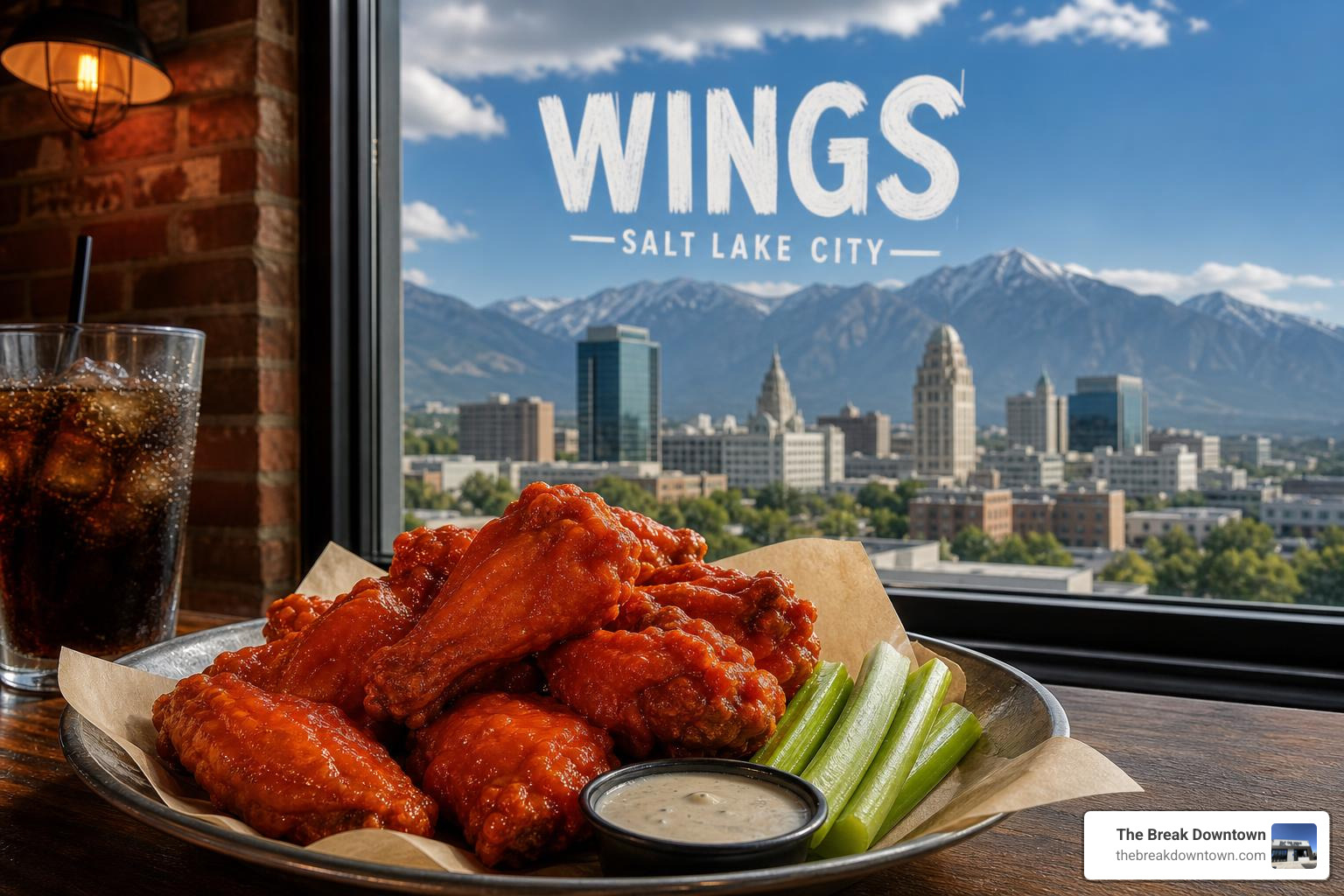 multiple baskets of saucy wings at a Salt Lake City sports grill