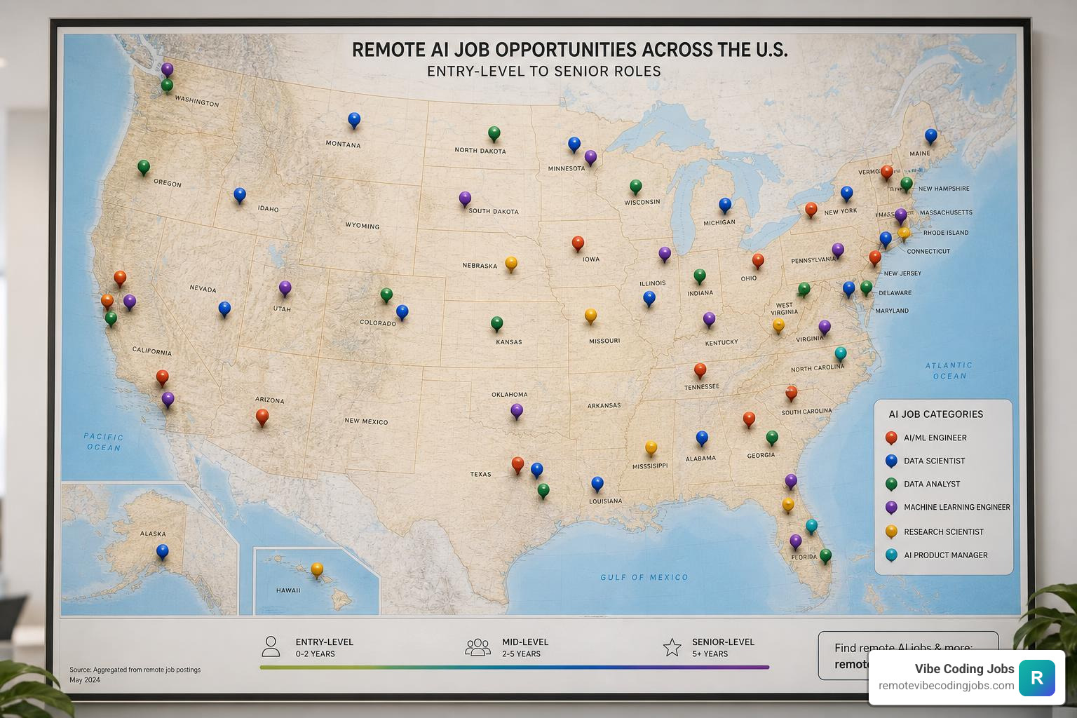Map of remote AI job categories from entry level to senior engineering