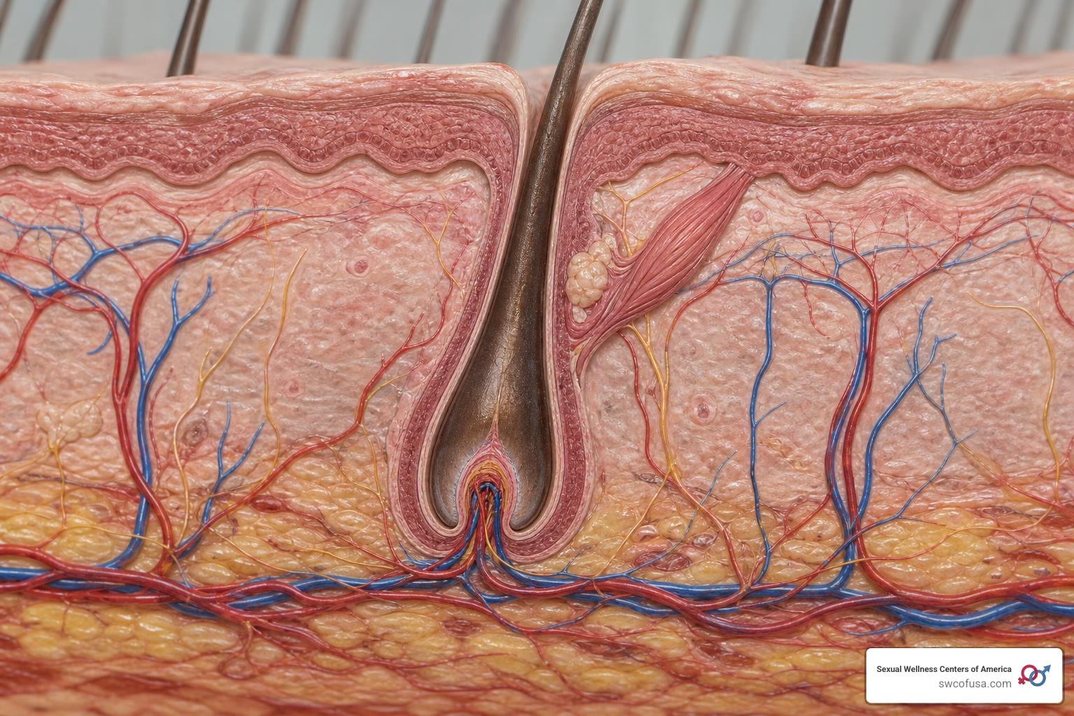 scalp follicle cross section with dermal papilla and blood vessels