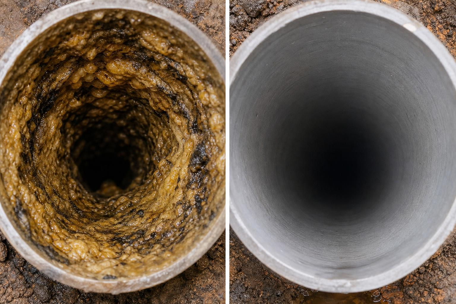 pipe cross section before and after hydro jetting