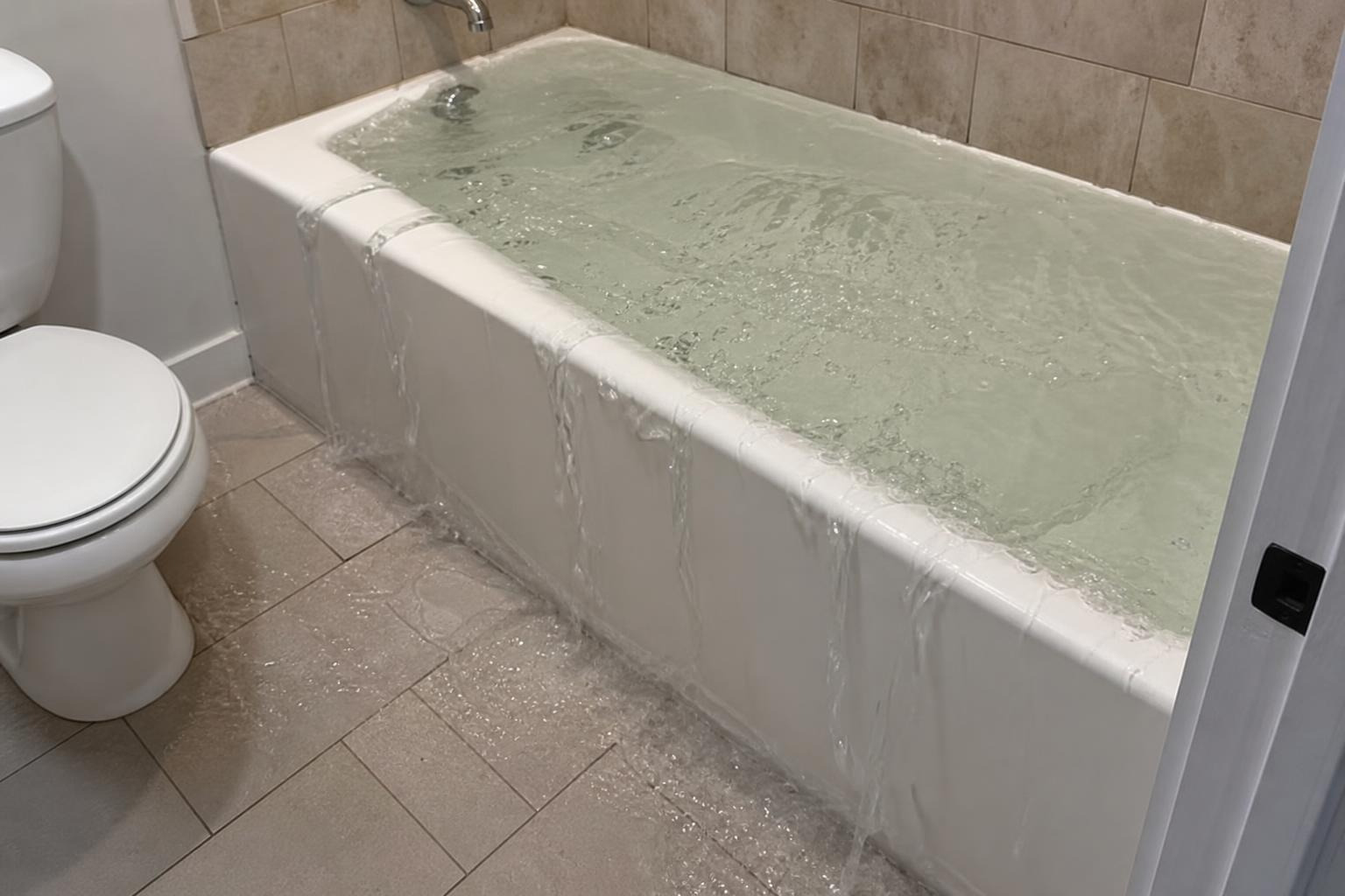 water backing up in a bathtub after toilet flush