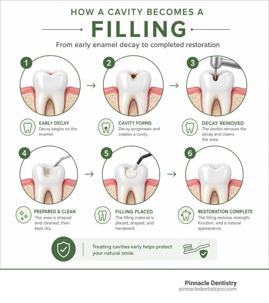 Infographic: How a cavity becomes a filling - from early enamel decay to completed restoration infographic Infographic: How a cavity becomes a filling - from early enamel decay to completed restoration infographic