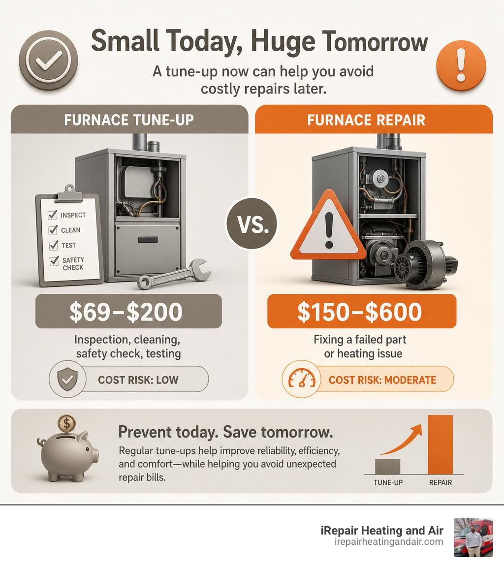 Furnace tune-up savings compared with repair costs infographic