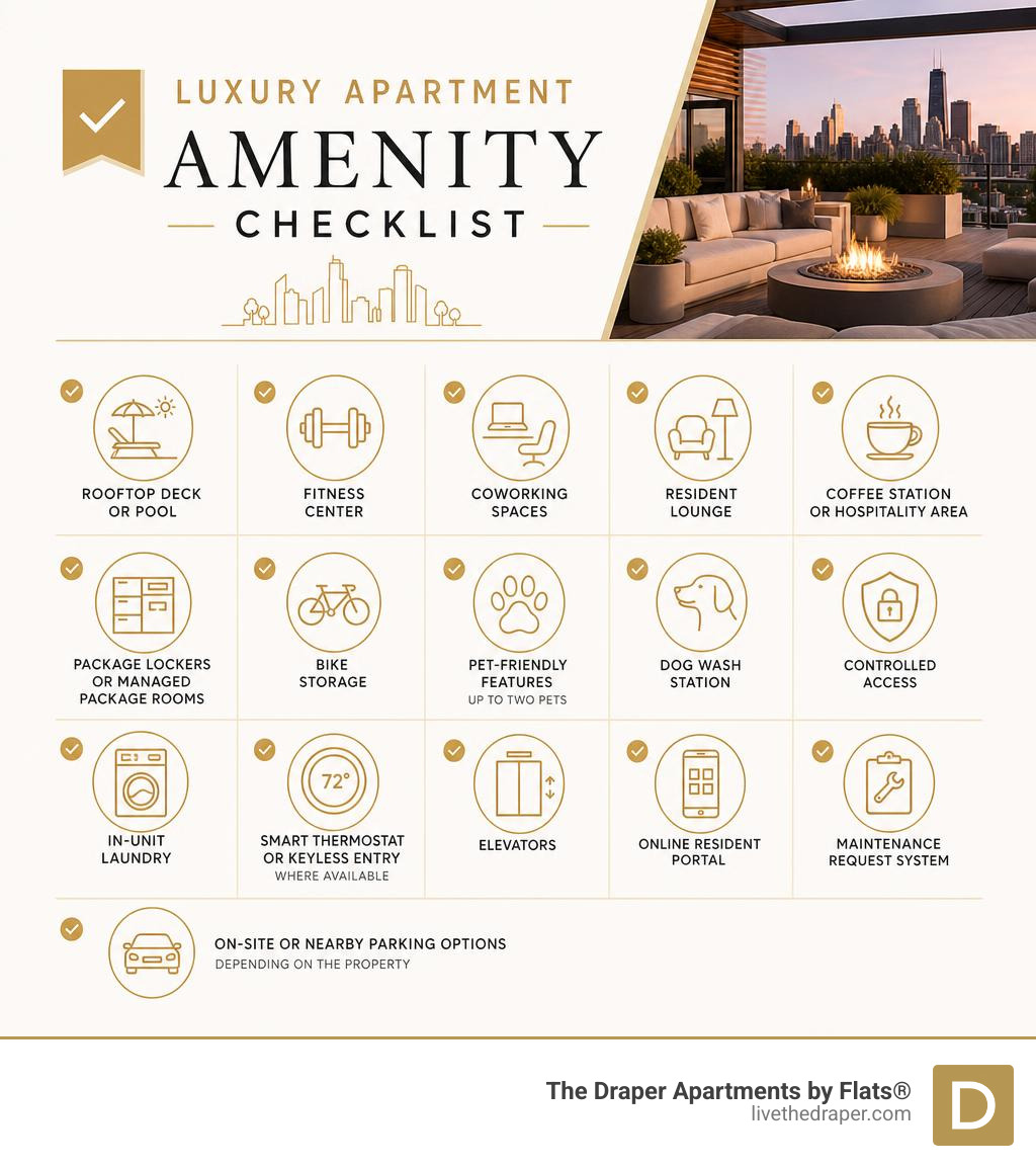 Infographic of luxury apartment amenity checklist infographic
