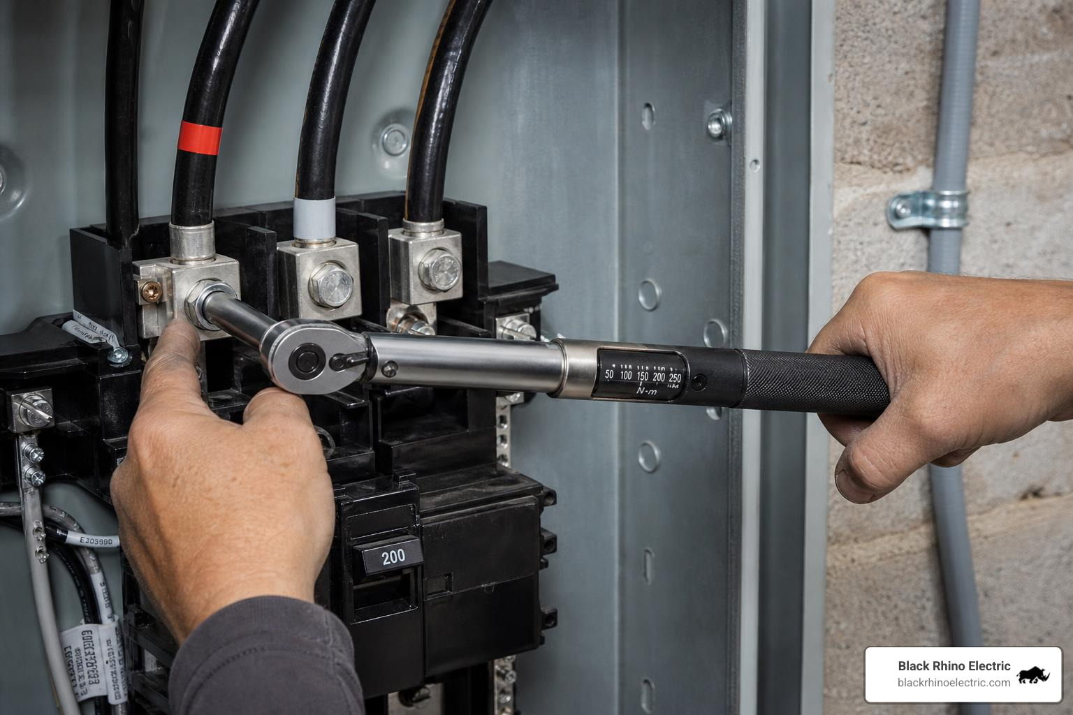 electrician torqueing electrical panel lugs