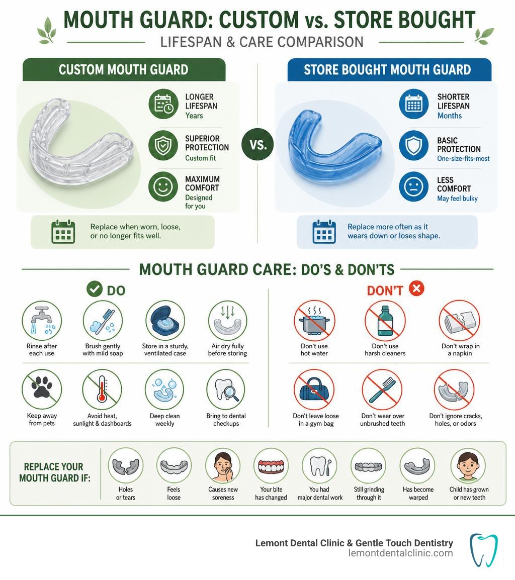 infographic comparing custom and store bought mouth guard lifespan and care infographic infographic comparing custom and store bought mouth guard lifespan and care infographic