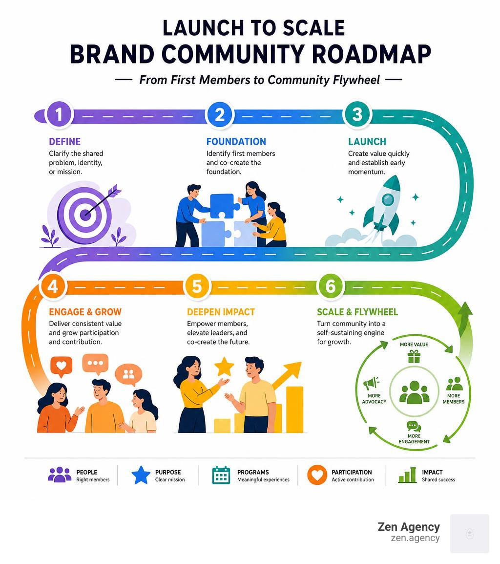 launch to scale brand community roadmap infographic launch to scale brand community roadmap infographic