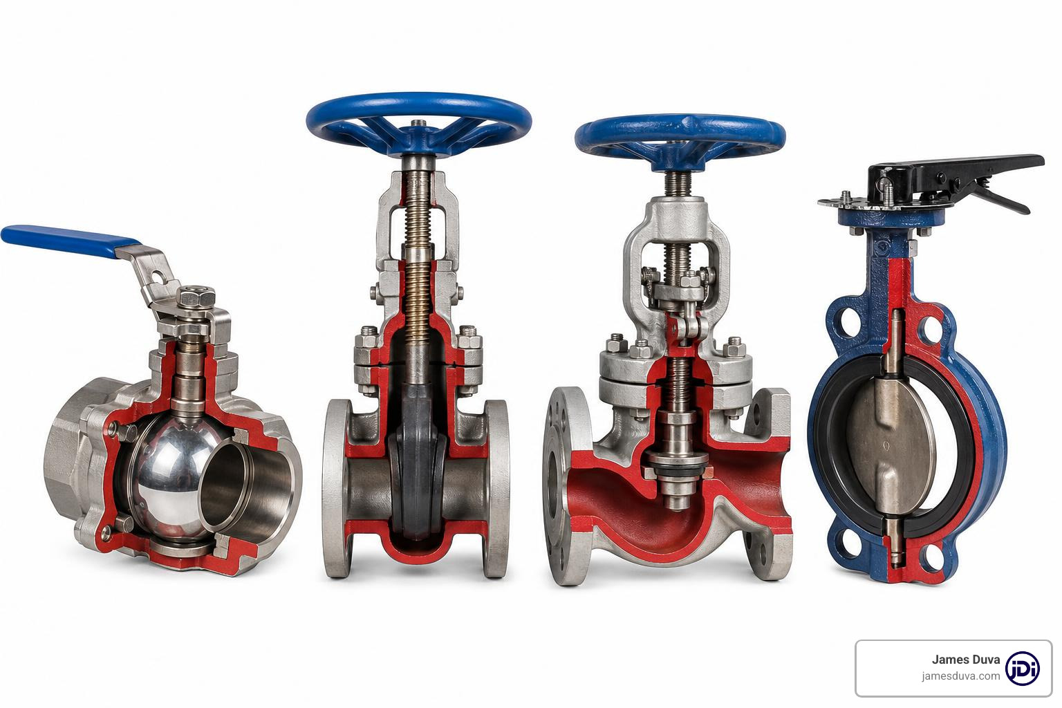 ball gate globe and butterfly valve cutaways