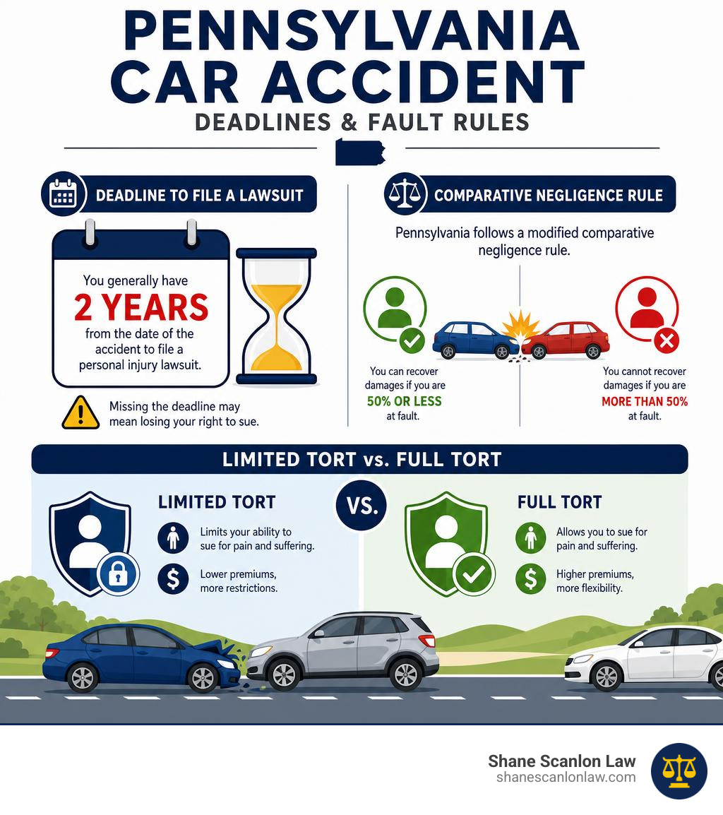 Pennsylvania car accident deadlines and fault rules infographic infographic Pennsylvania car accident deadlines and fault rules infographic infographic