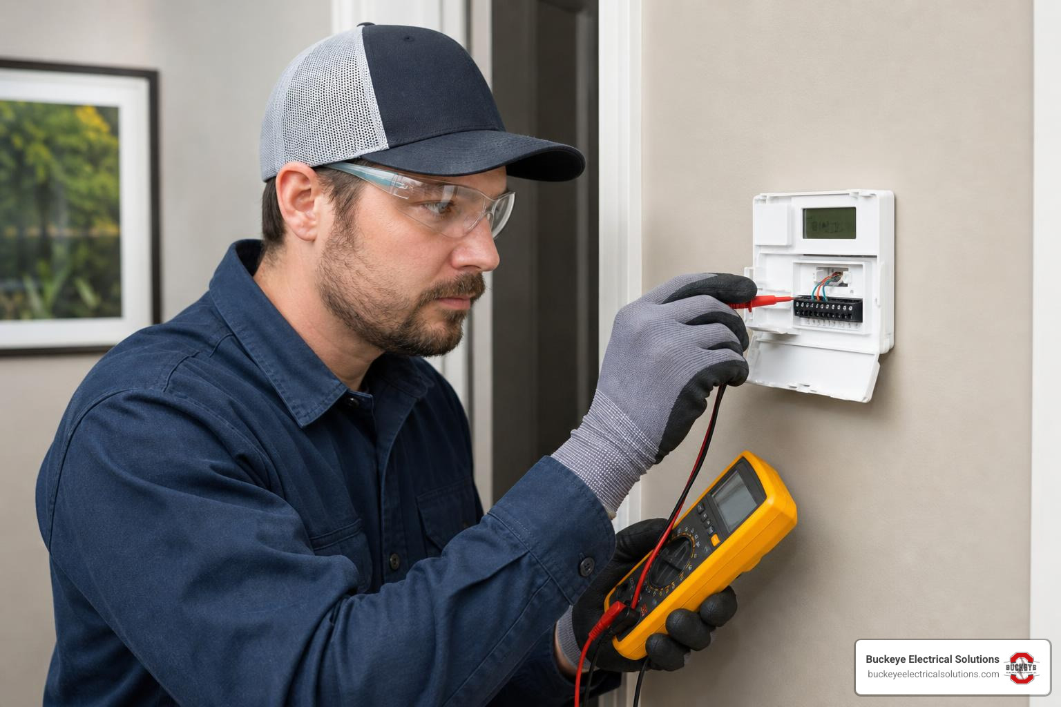 Electrician testing Drayton HTS3 cylinder thermostat terminals