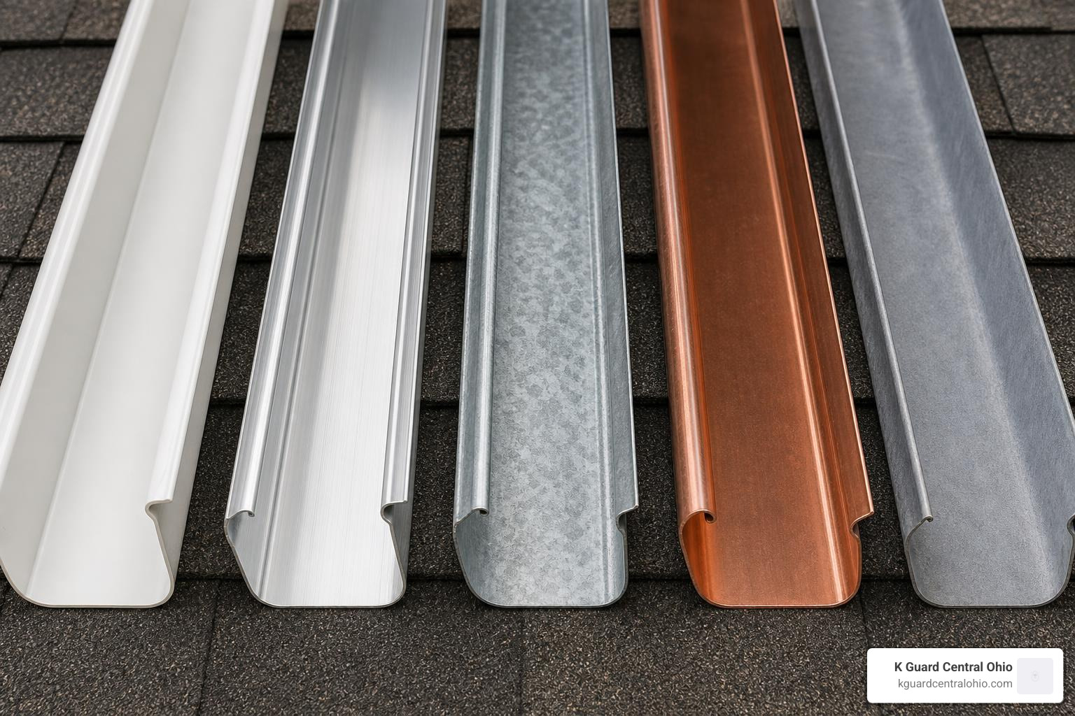 vinyl aluminum steel copper and zinc gutter samples