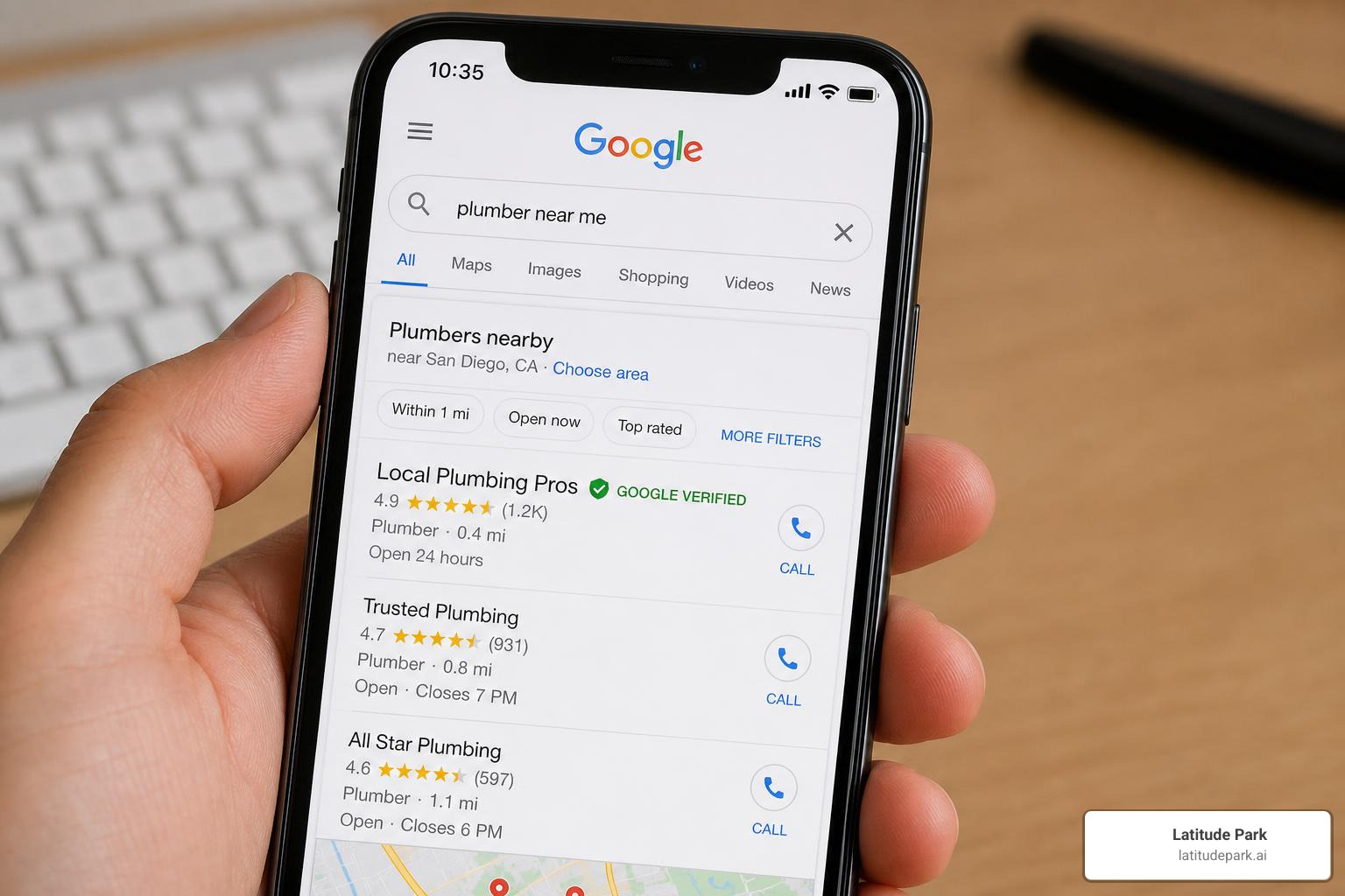 Google Verified badge beside a local service listing Google Verified badge beside a local service listing