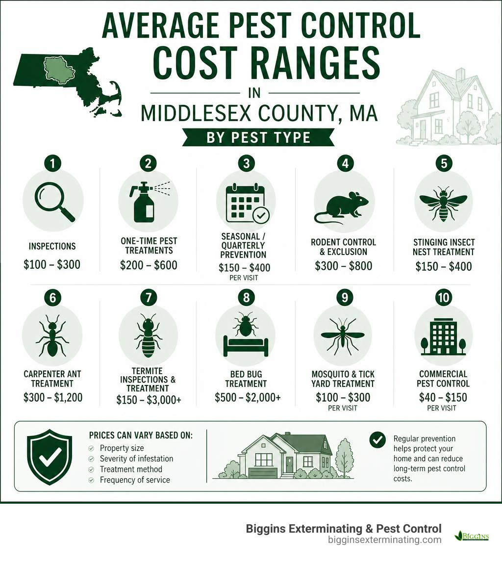 average pest control cost ranges in Middlesex County MA by pest type infographic