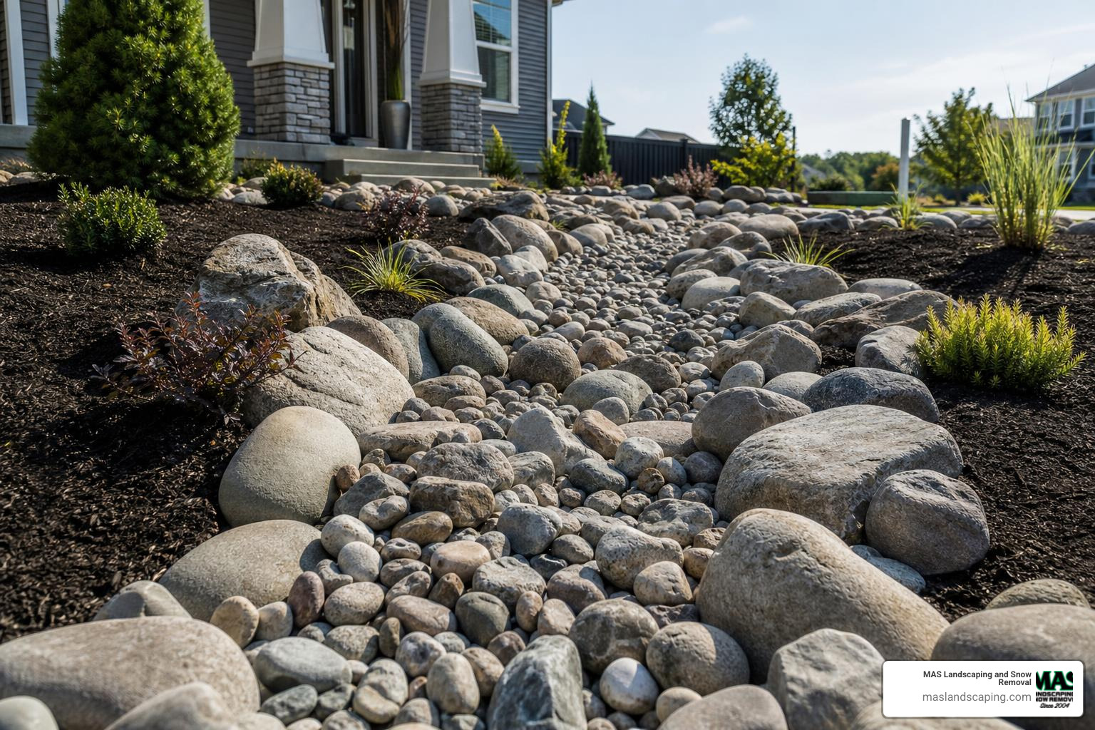 dry creek bed with river rock
