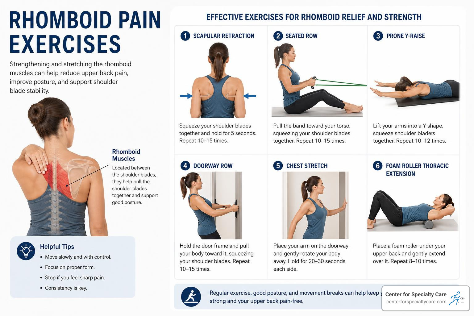 person holding upper back between shoulder blades