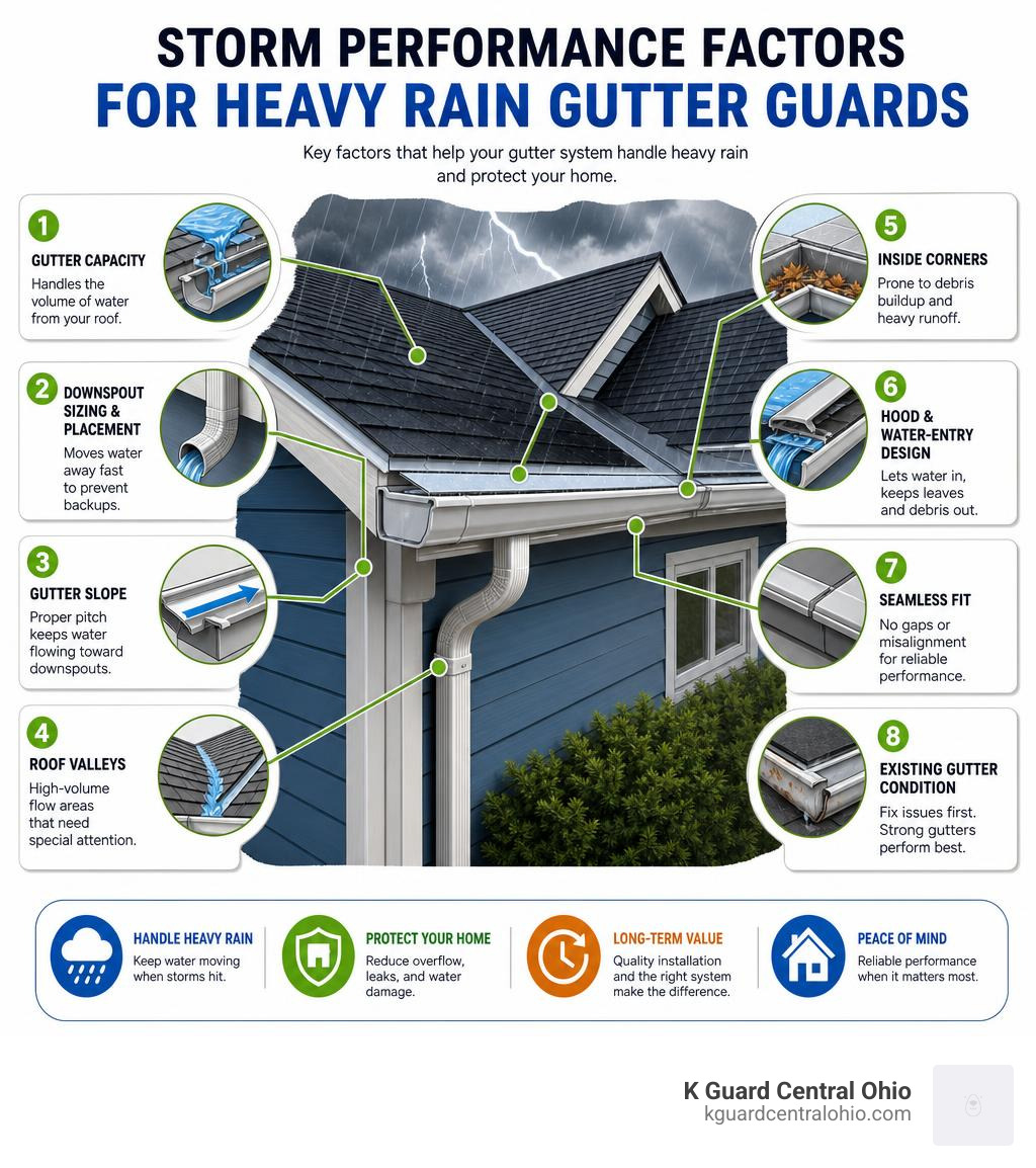 storm performance factors for heavy rain gutter guards infographic infographic