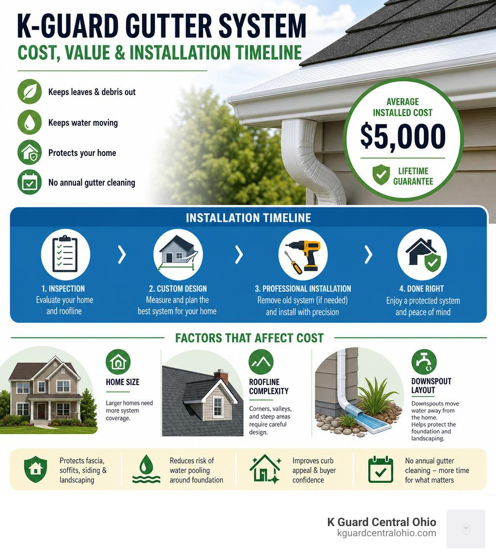 K-Guard gutter system cost value and installation timeline infographic infographic