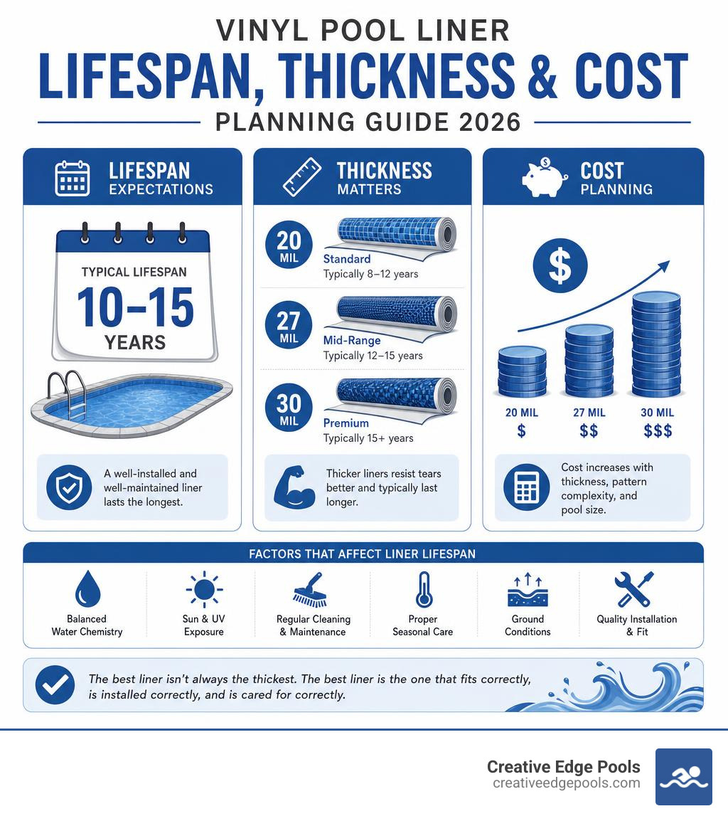 vinyl pool liner lifespan thickness and cost planning infographic 2026 infographic