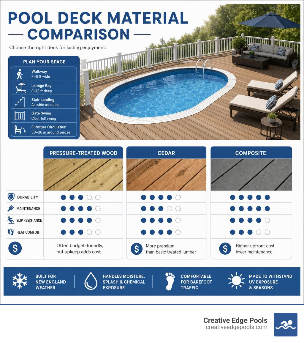 pool deck material comparison infographic infographic