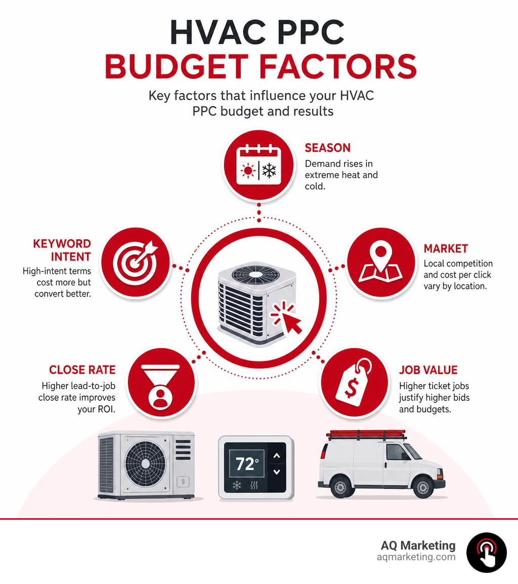Infographic: HVAC PPC budget factors including season, market, keyword intent, close rate, job value infographic Infographic: HVAC PPC budget factors including season, market, keyword intent, close rate, job value infographic