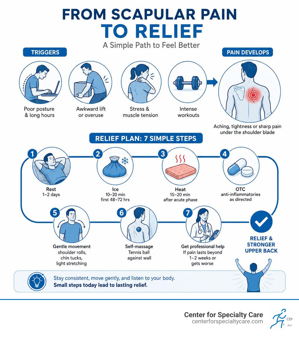 simple path from scapular pain trigger to relief plan infographic infographic