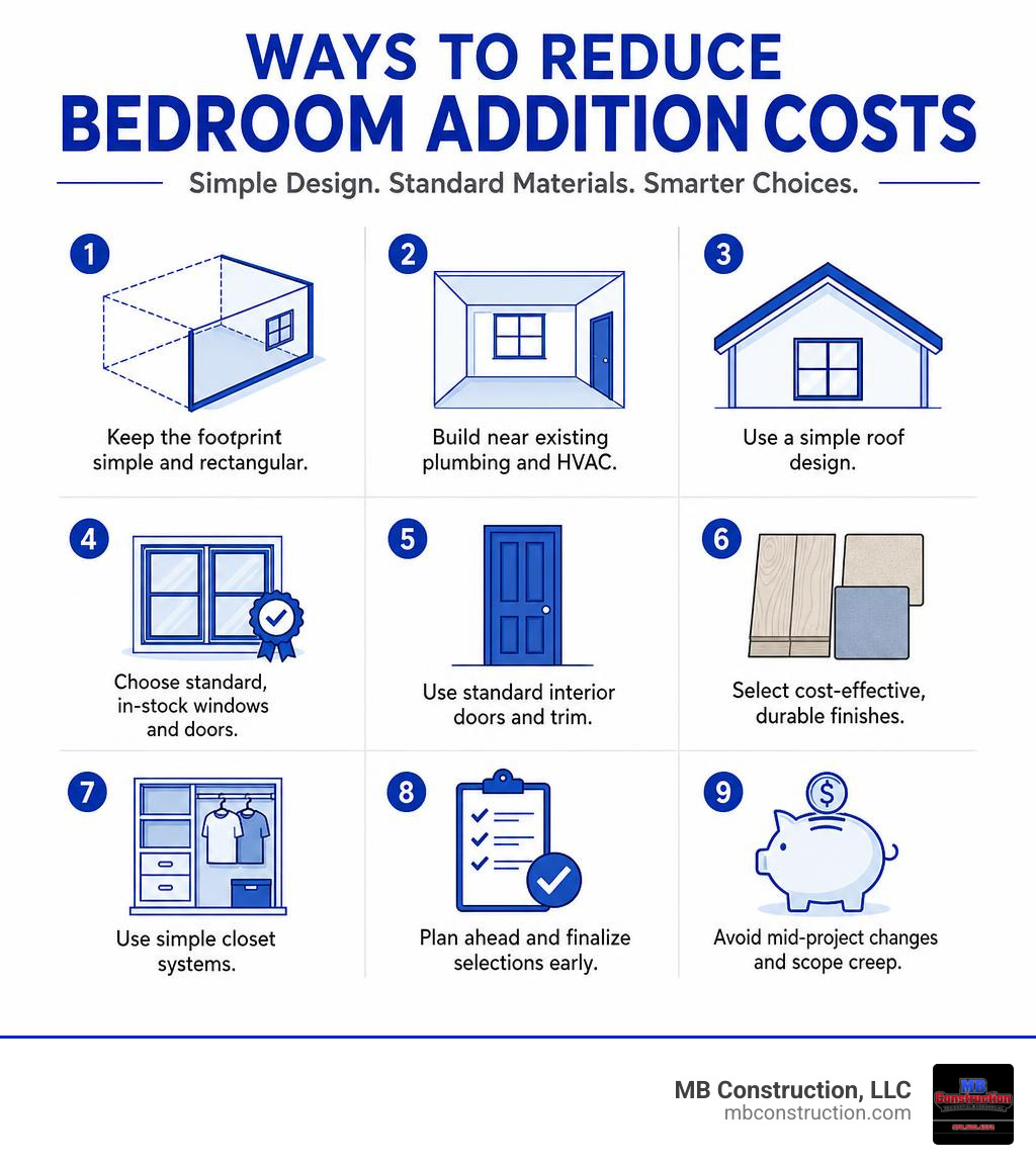 infographic showing ways to reduce bedroom addition costs with simple design and standard materials infographic infographic showing ways to reduce bedroom addition costs with simple design and standard materials infographic