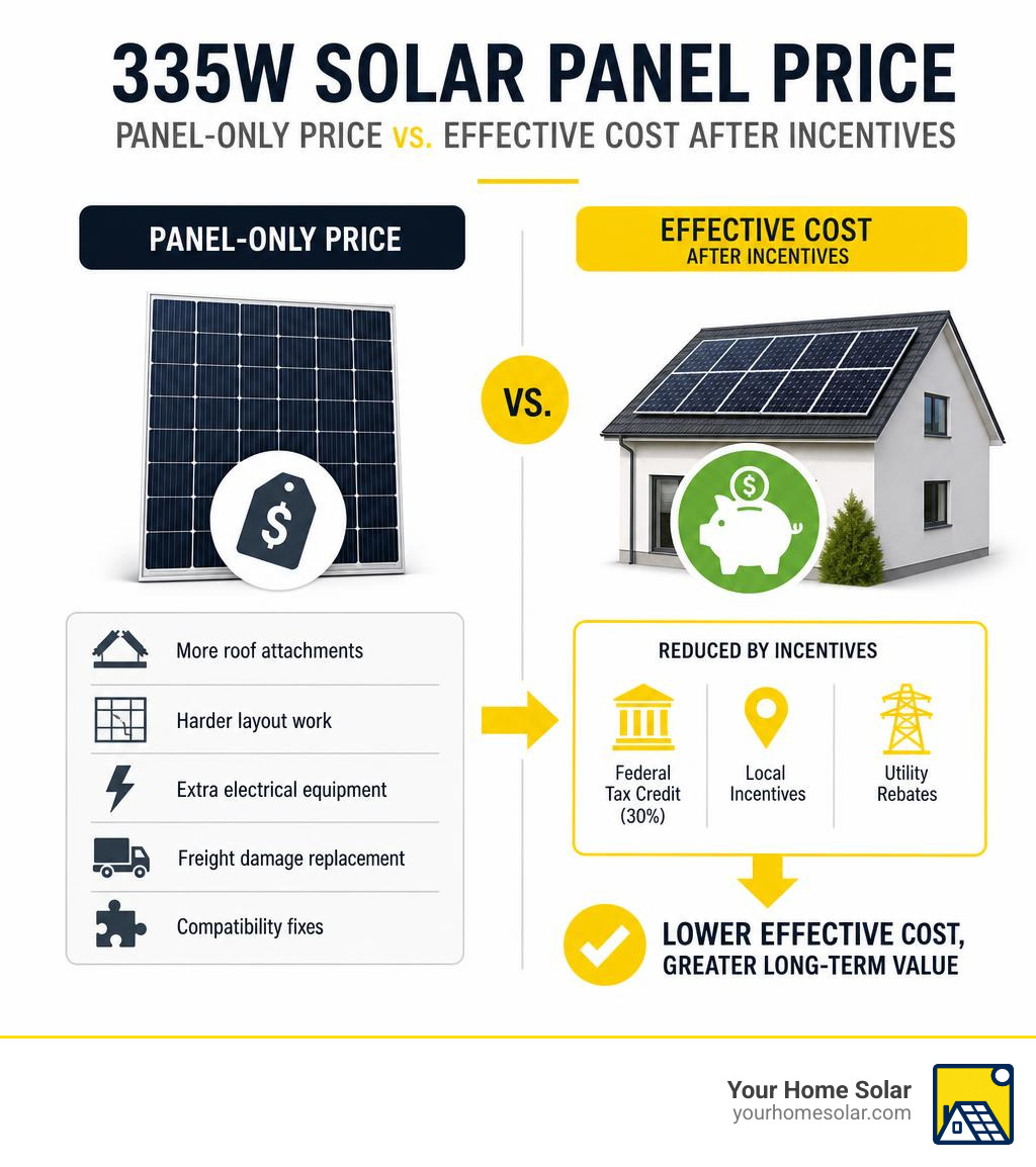 Infographic comparing panel-only price versus effective cost after incentives infographic Infographic comparing panel-only price versus effective cost after incentives infographic