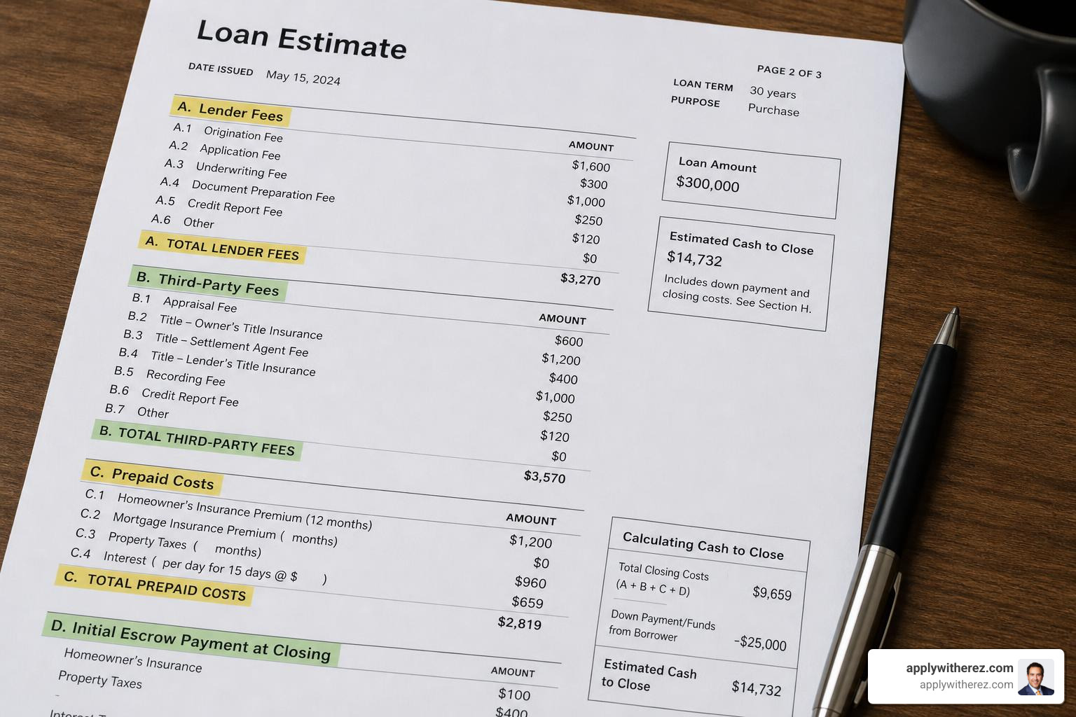 refinance fee categories on a Loan Estimate