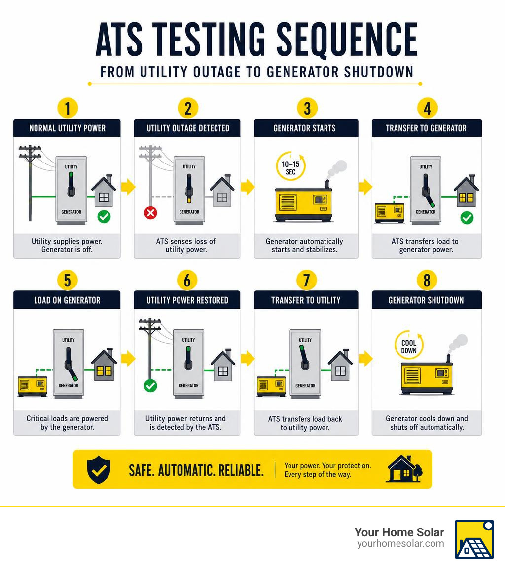 ATS testing sequence from utility outage to generator shutdown infographic ATS testing sequence from utility outage to generator shutdown infographic