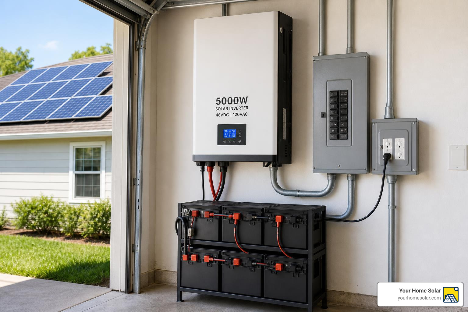5000W inverter connected to solar panels battery bank and home loads 5000W inverter connected to solar panels battery bank and home loads