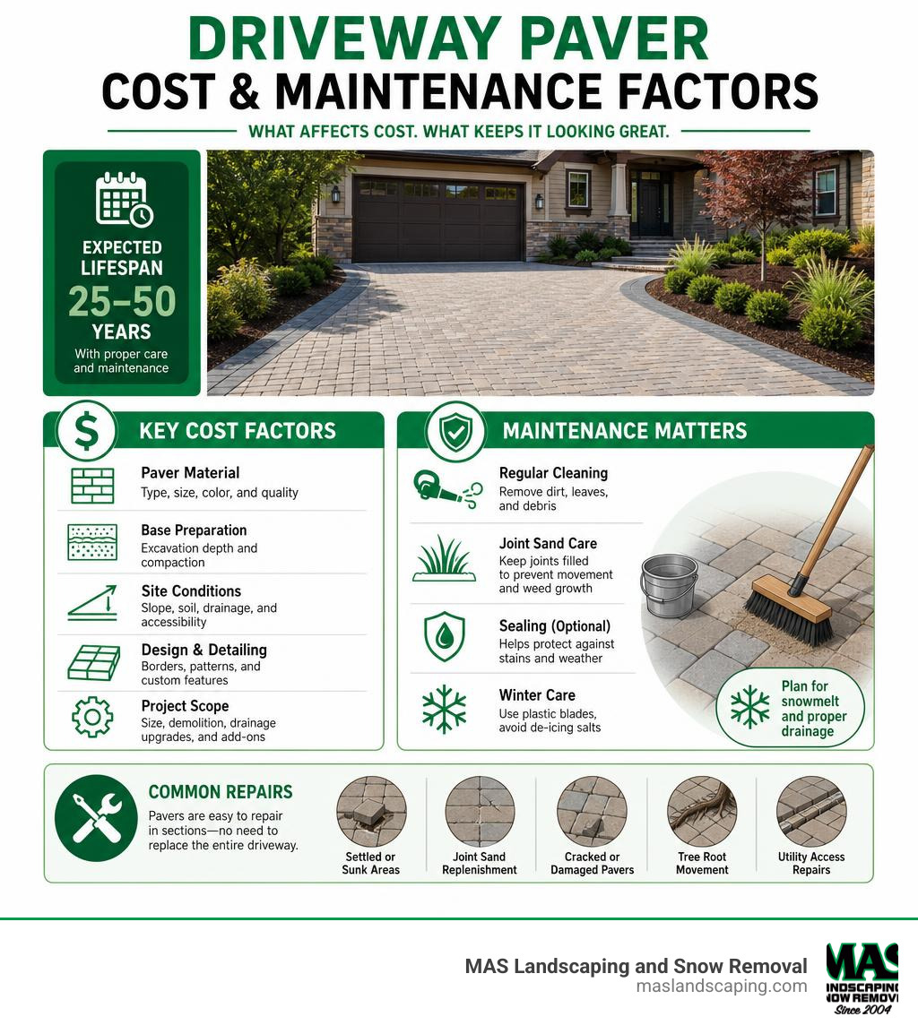 Driveway paver cost and maintenance factors infographic infographic