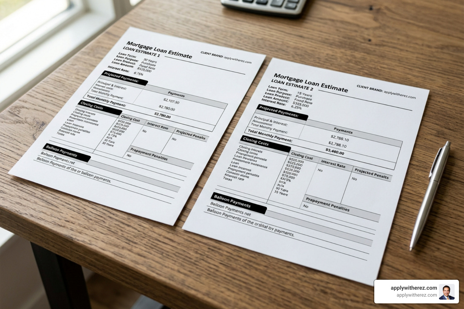 side by side mortgage loan estimates comparison side by side mortgage loan estimates comparison