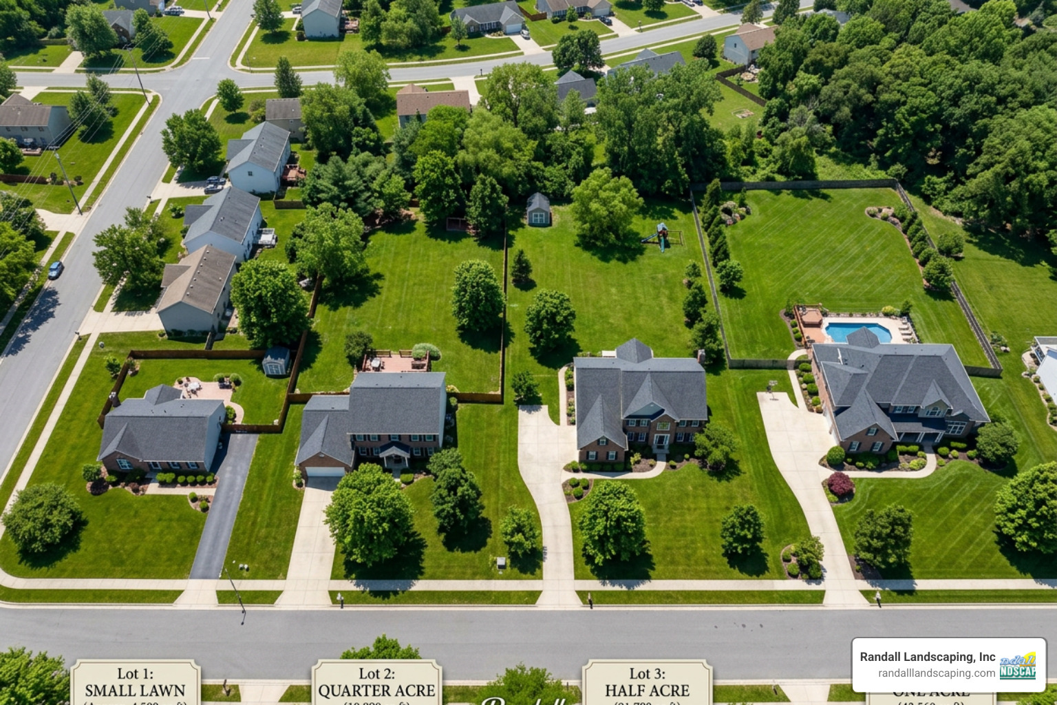 yard size comparison small lawn quarter acre half acre one acre