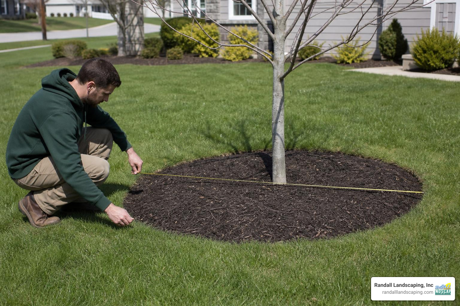 measuring a circular tree mulch ring diameter