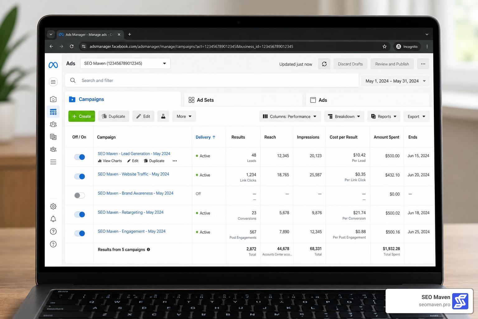 Meta Ads Manager interface showing campaign tab, ad set tab, and ads tab