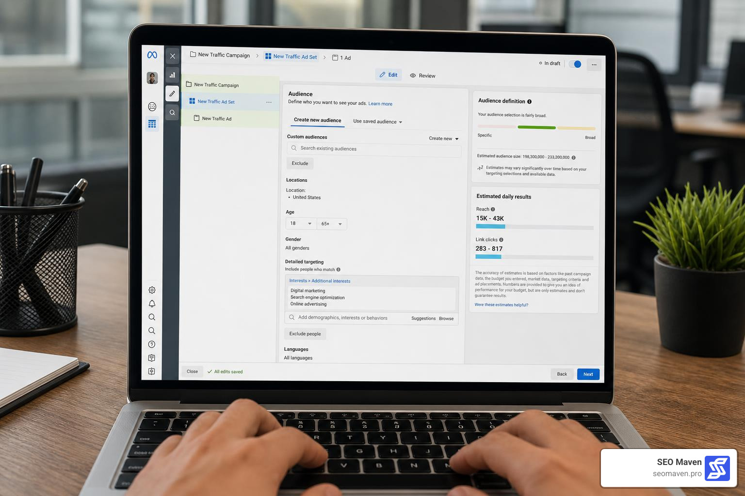 Meta Ads campaign creation screen showing advanced audience targeting options